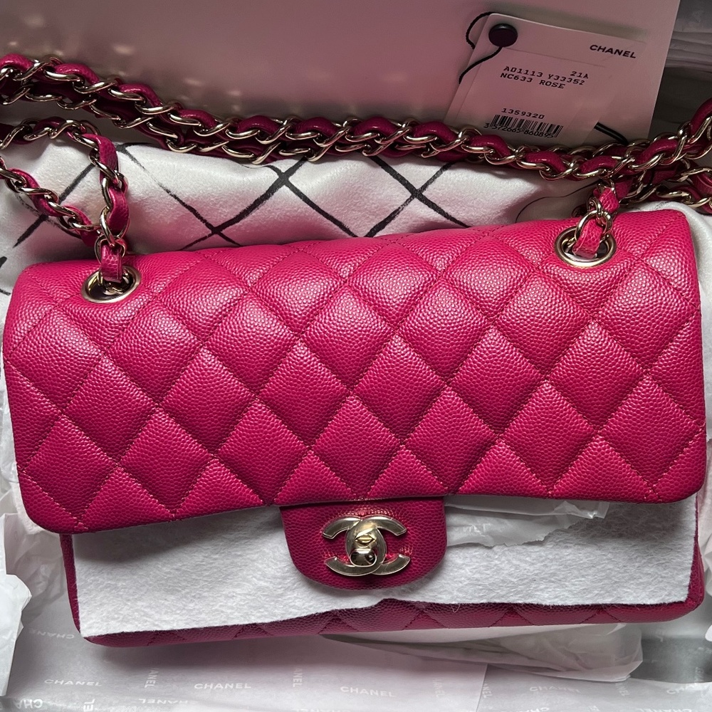 ❌Sold❌ Chanel 21A Rose Dark Pink Caviar Small Classic Double Flap